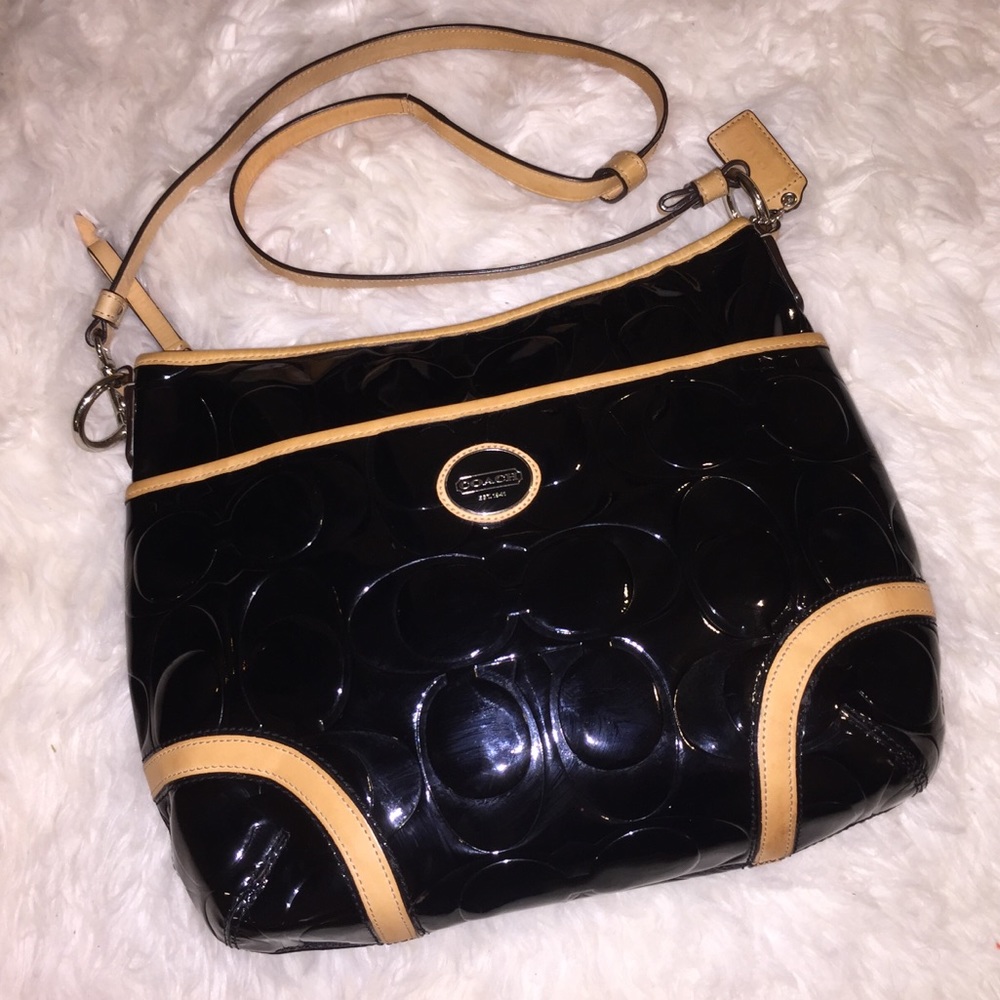 COACH Black Patent Leather & Tan Purse